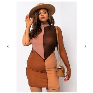 PLUS NUDES FOREVER MESH LONG SLEEVE MINI DRESS WIT